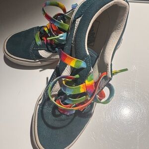 Vans Kids Teal Sneakers with Rainbow Laces